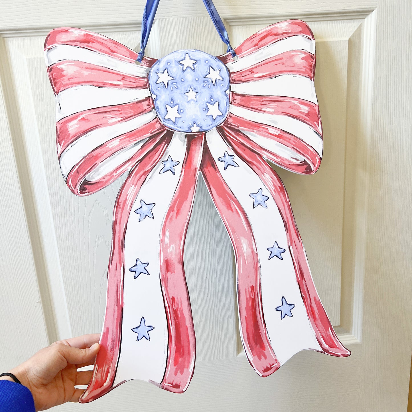 Patriotic Bow Door Hanger - USA 4th Of July Memorial America