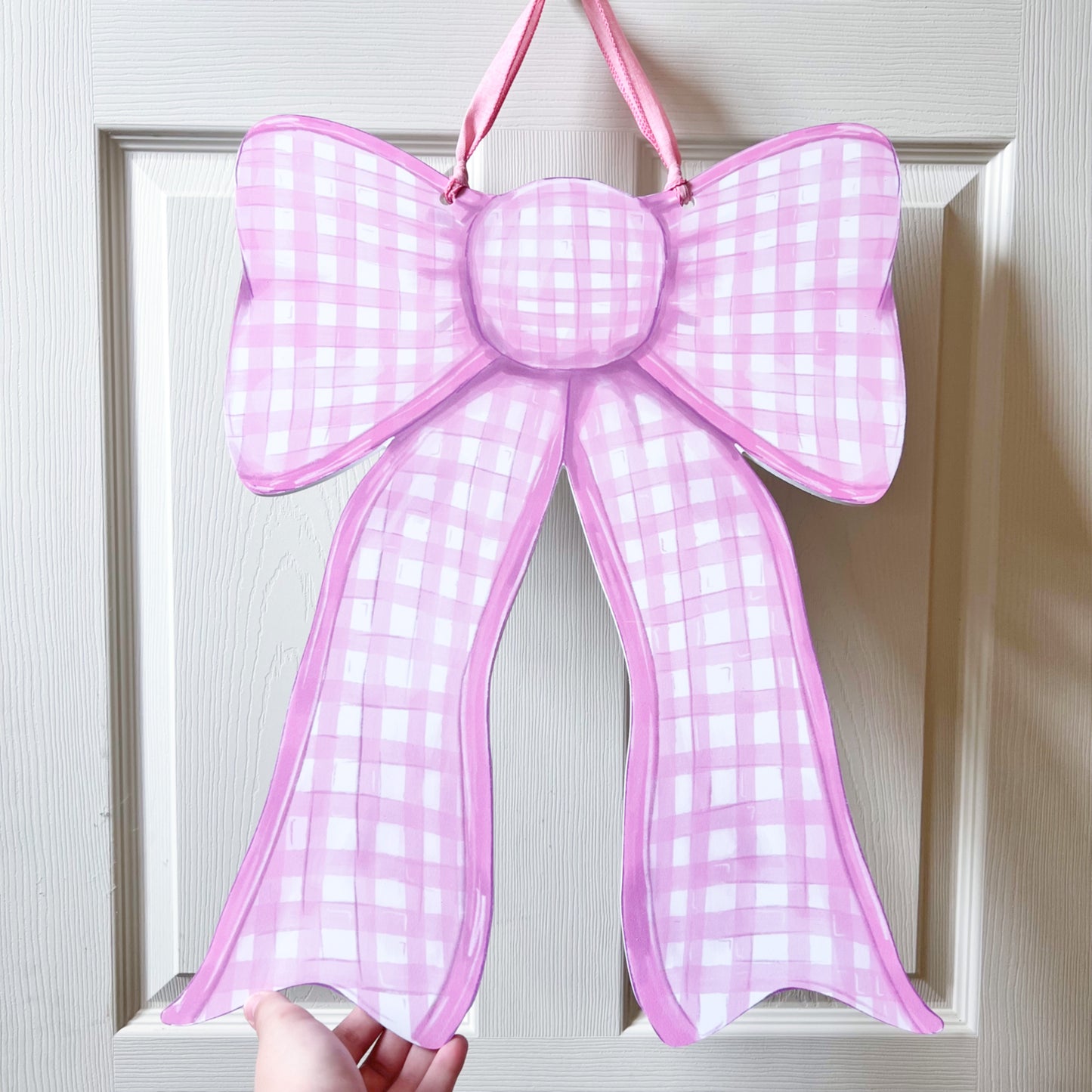 Double Sided Pink / Blue Gingham Bow Door Hanger