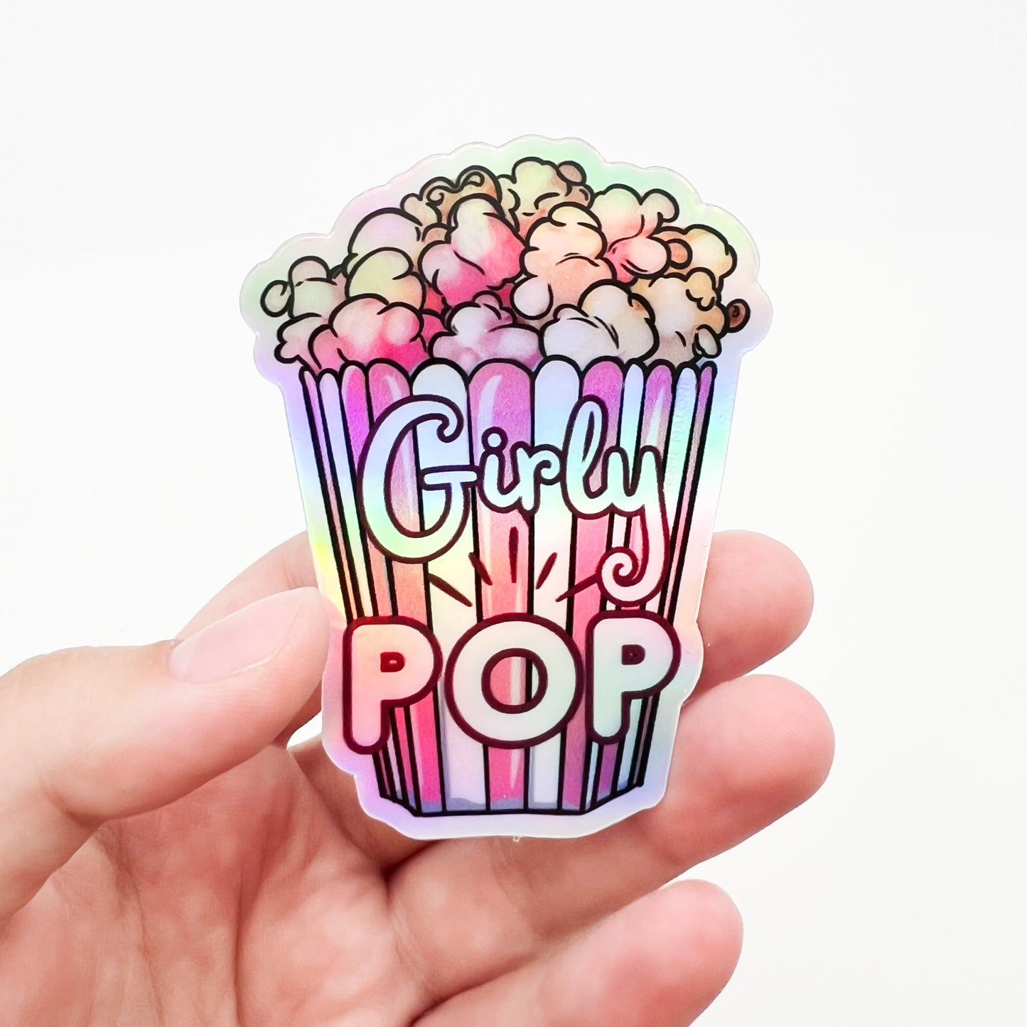 Girly Pop Holographic Sticker-Cute Popcorn Shiny Decal