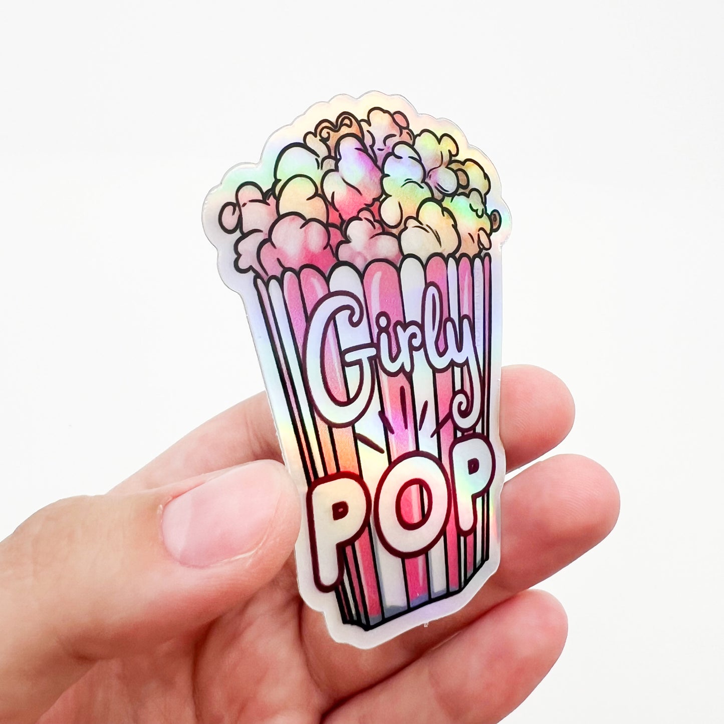 Girly Pop Holographic Sticker-Cute Popcorn Shiny Decal