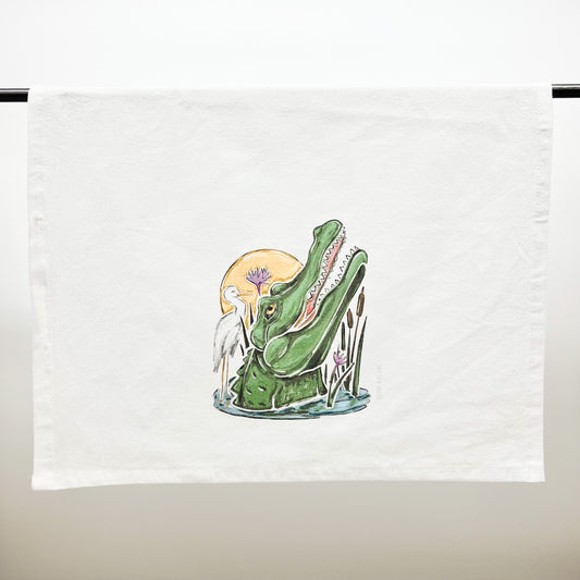 Gator Sunset Tea Towel Louisiana Southern Kitchen Decorative