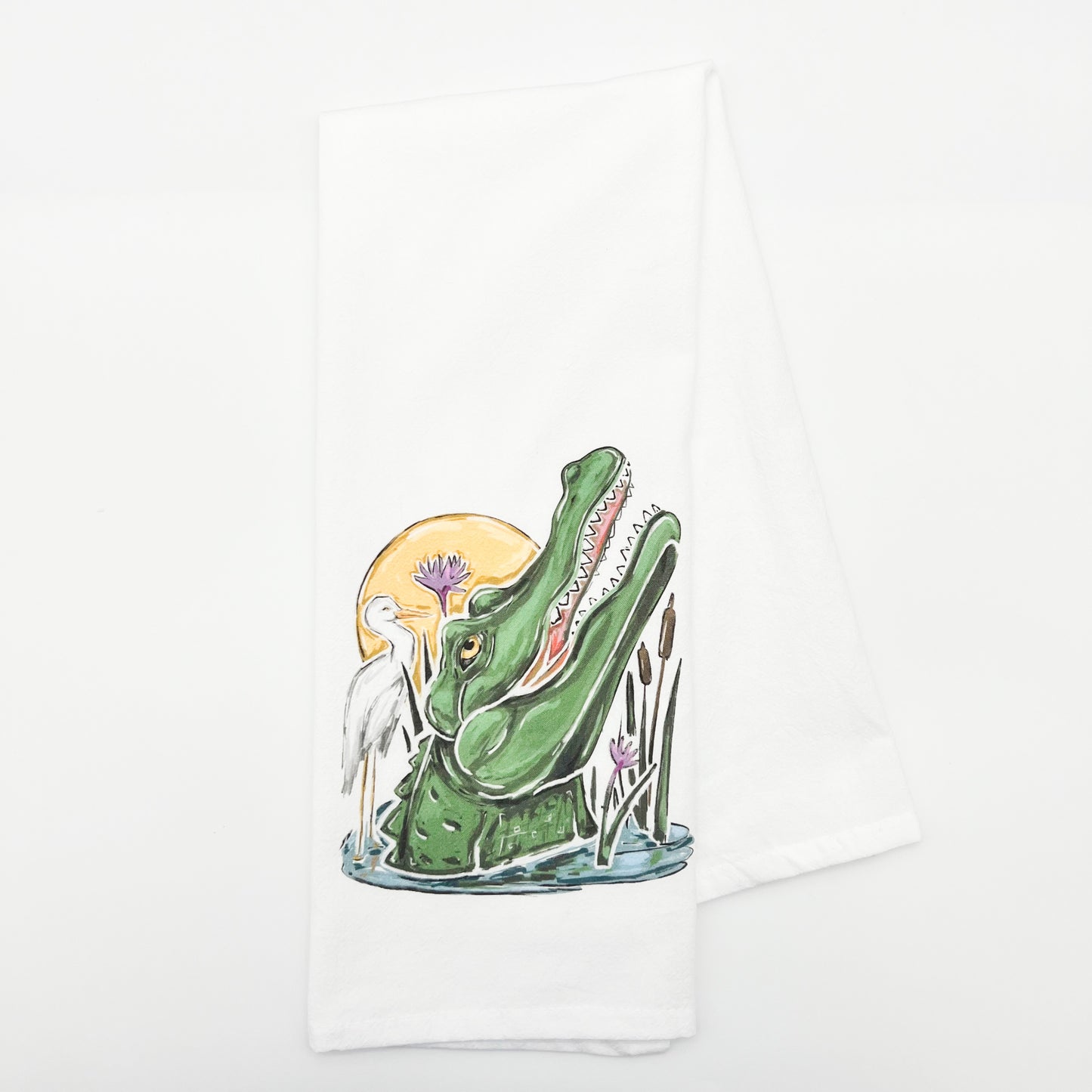 Gator Sunset Tea Towel Louisiana Southern Kitchen Decorative