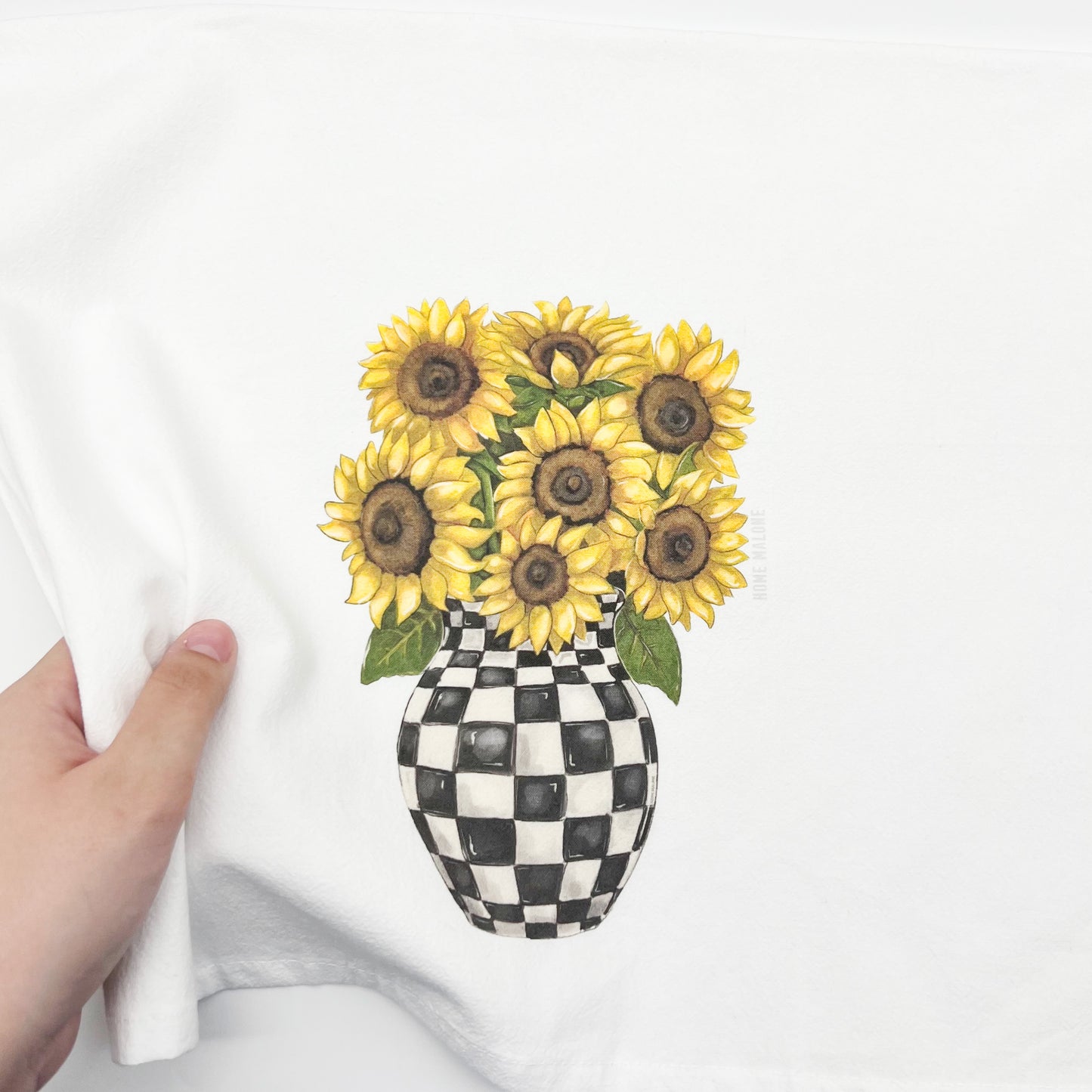 Sunflower Check Vase Tea Towel Floral Cute Kitchen Decor