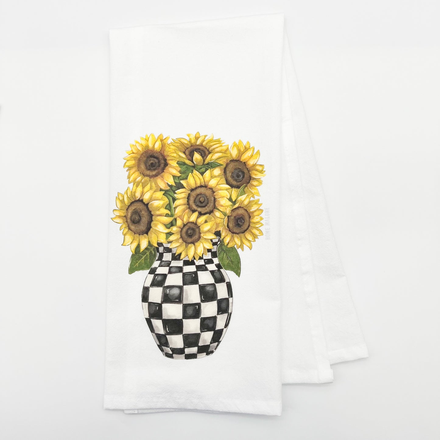 Sunflower Check Vase Tea Towel Floral Cute Kitchen Decor