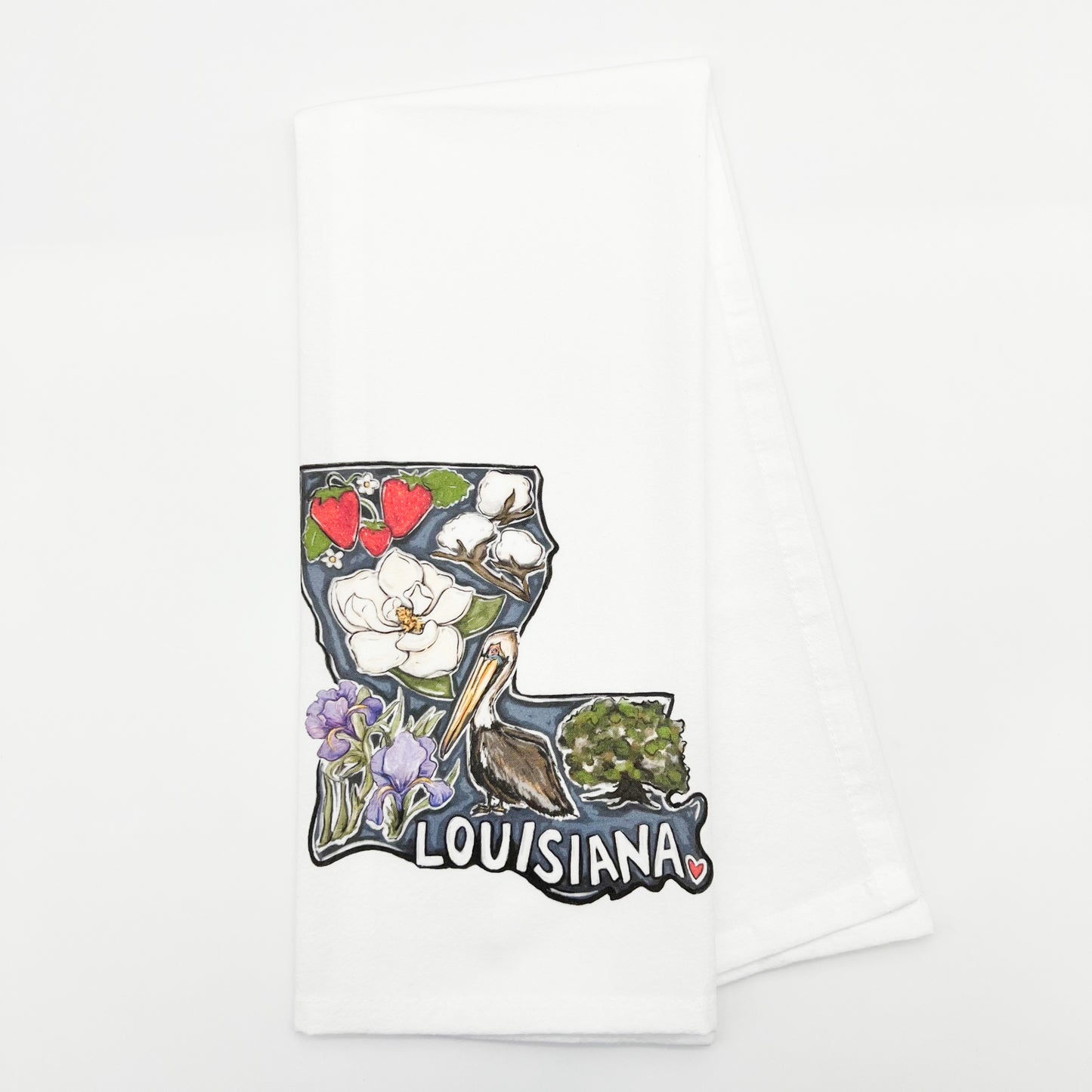 LA State Favorites Tea Towel Magnolia Pelican New Orleans