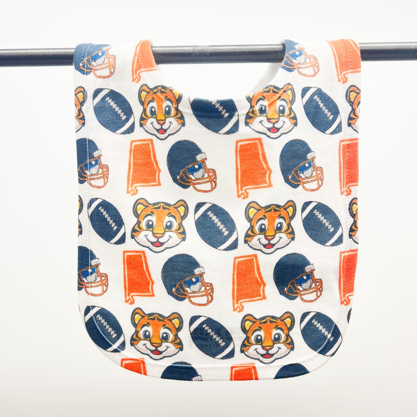 Orange + Navy Baby Tiger Football Baby Bib-Alabama New Arrival Gift