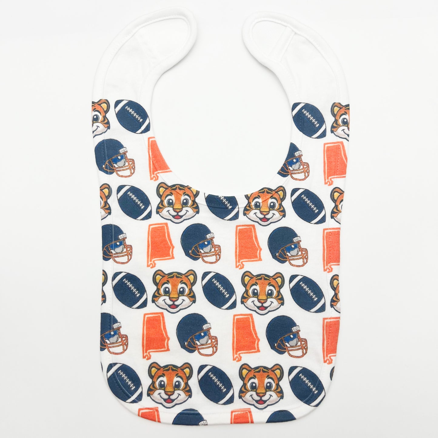 Orange + Navy Baby Tiger Football Baby Bib-Alabama New Arrival Gift