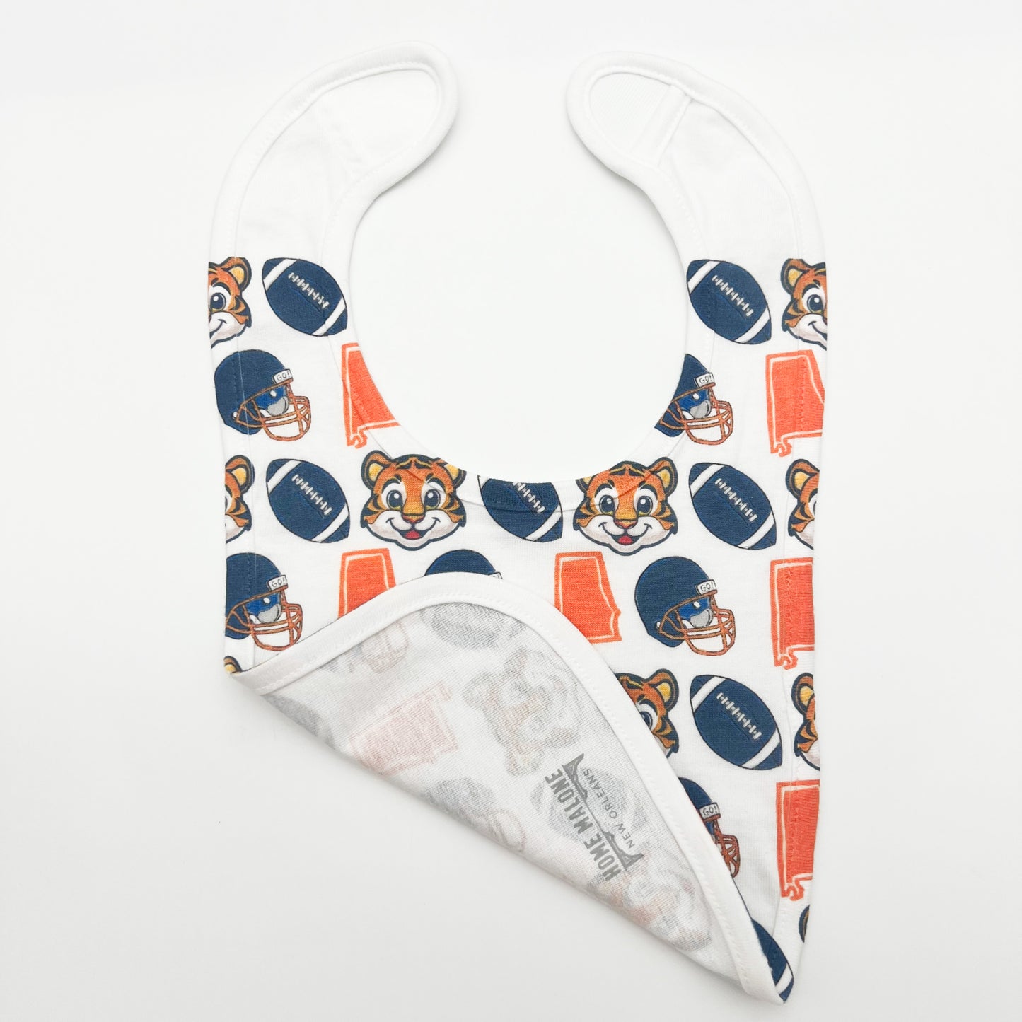 Orange + Navy Baby Tiger Football Baby Bib-Alabama New Arrival Gift