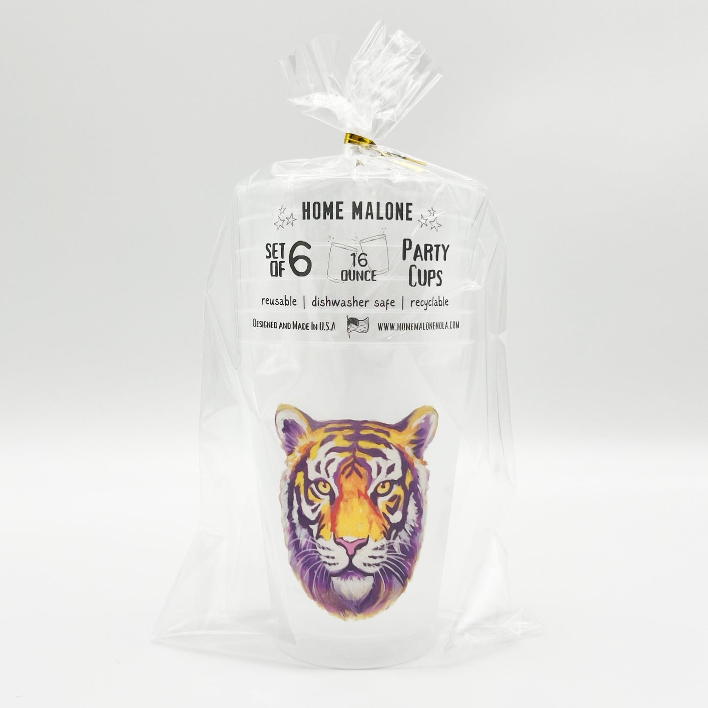 Purple and Gold Tiger Head Party Cup Set