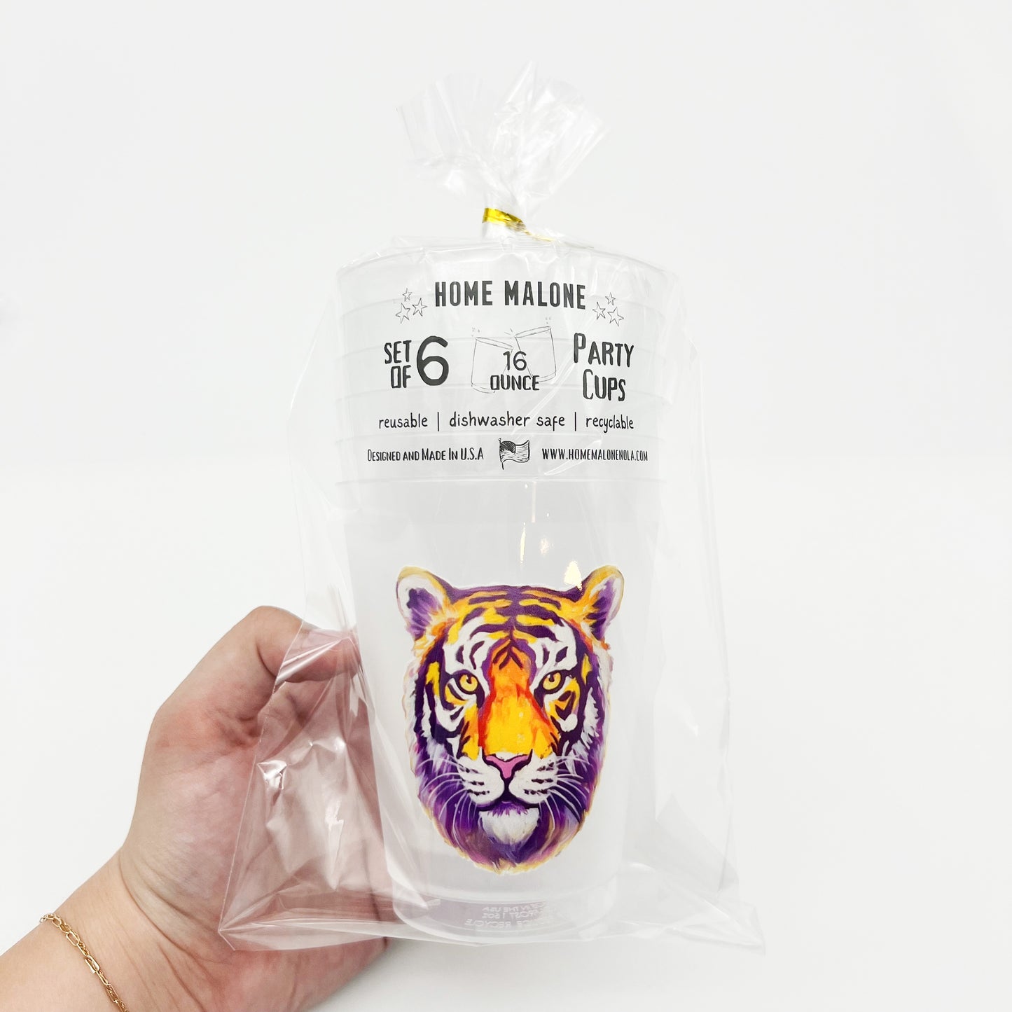 Purple and Gold Tiger Head Party Cup Set