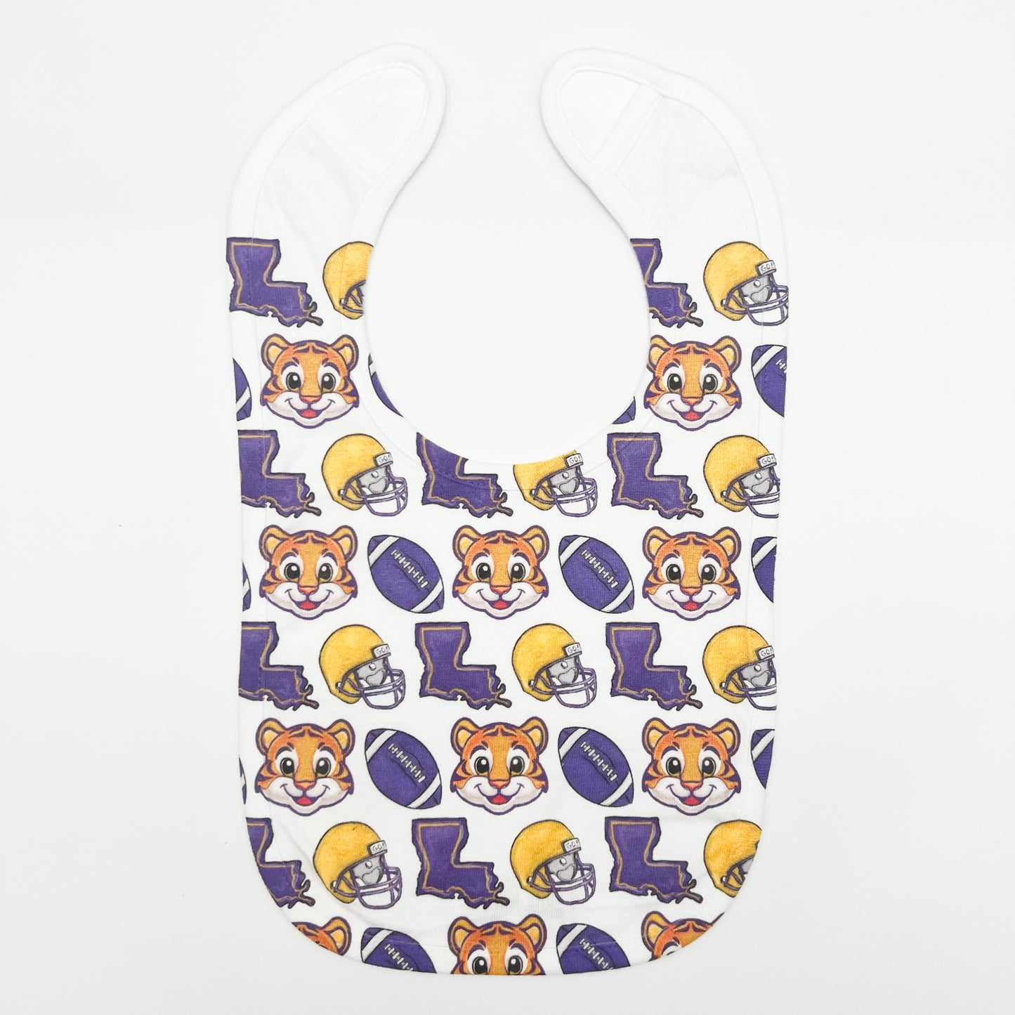 Purple + Gold Tiger Football Baby Bib-Louisiana New Arrival Gift