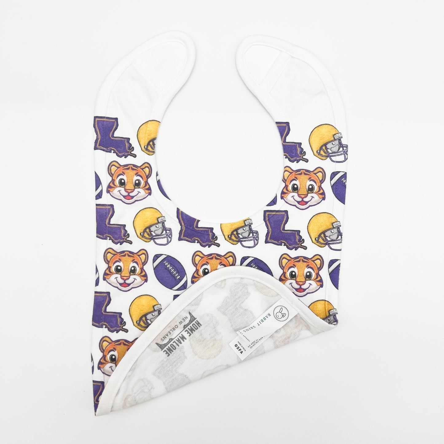 Purple + Gold Tiger Football Baby Bib-Louisiana New Arrival Gift