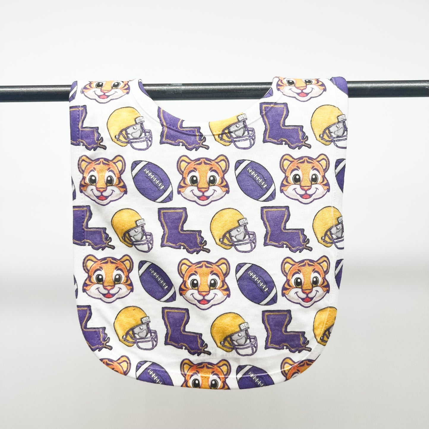 Purple + Gold Tiger Football Baby Bib-Louisiana New Arrival Gift