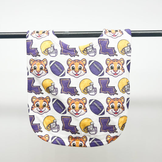 Purple + Gold Tiger Football Baby Bib-Louisiana New Arrival Gift