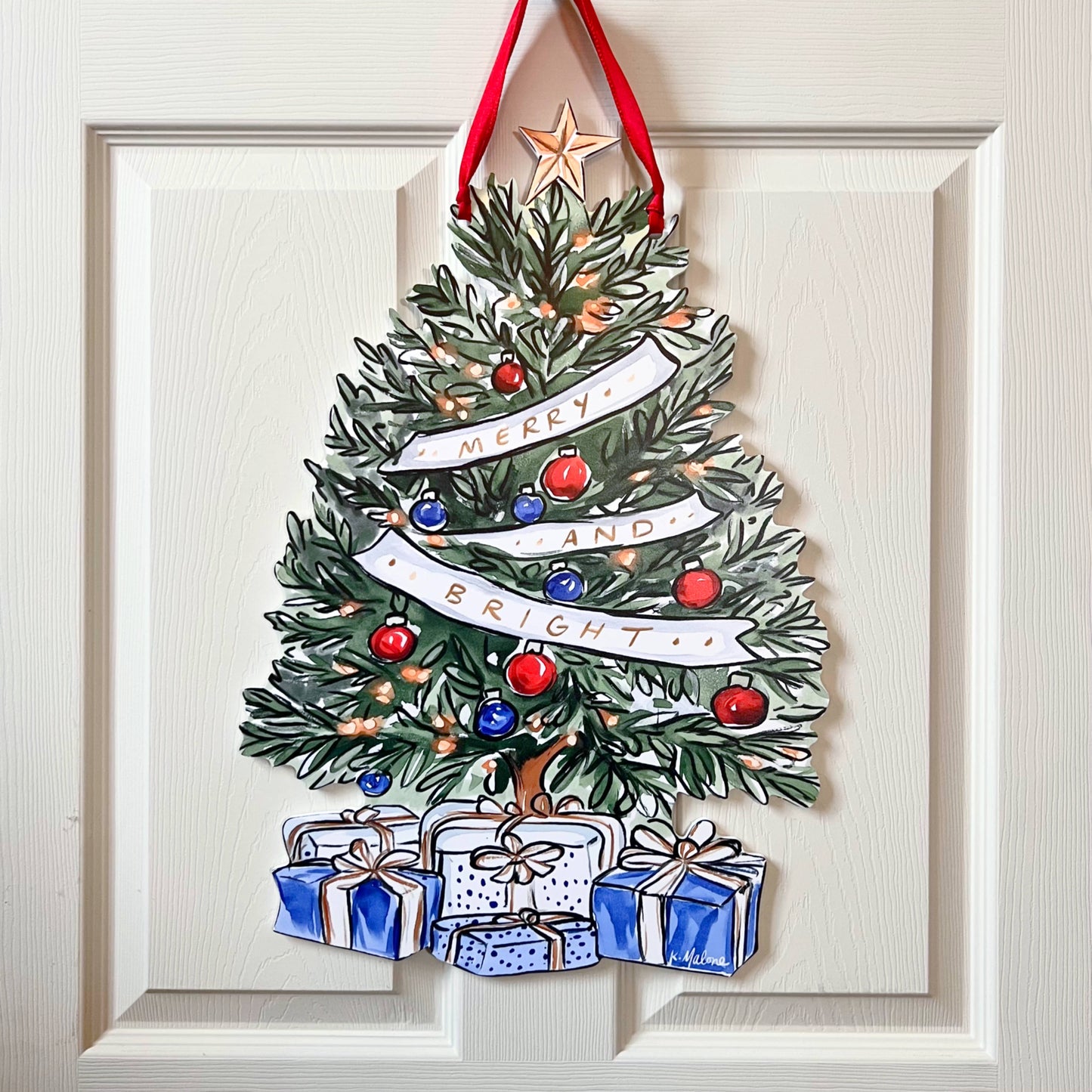 Merry & Bright Christmas Tree Door Hanger