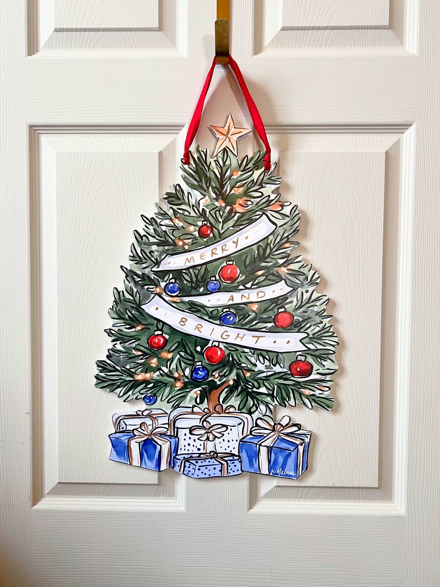 Merry & Bright Christmas Tree Door Hanger