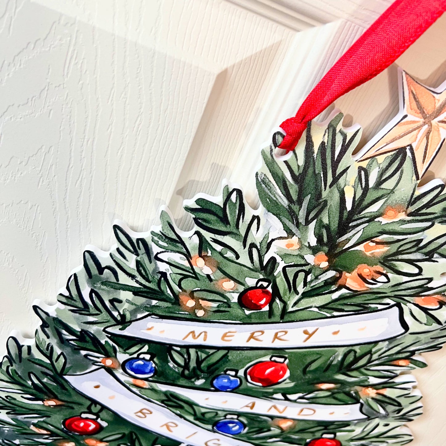 Merry & Bright Christmas Tree Door Hanger