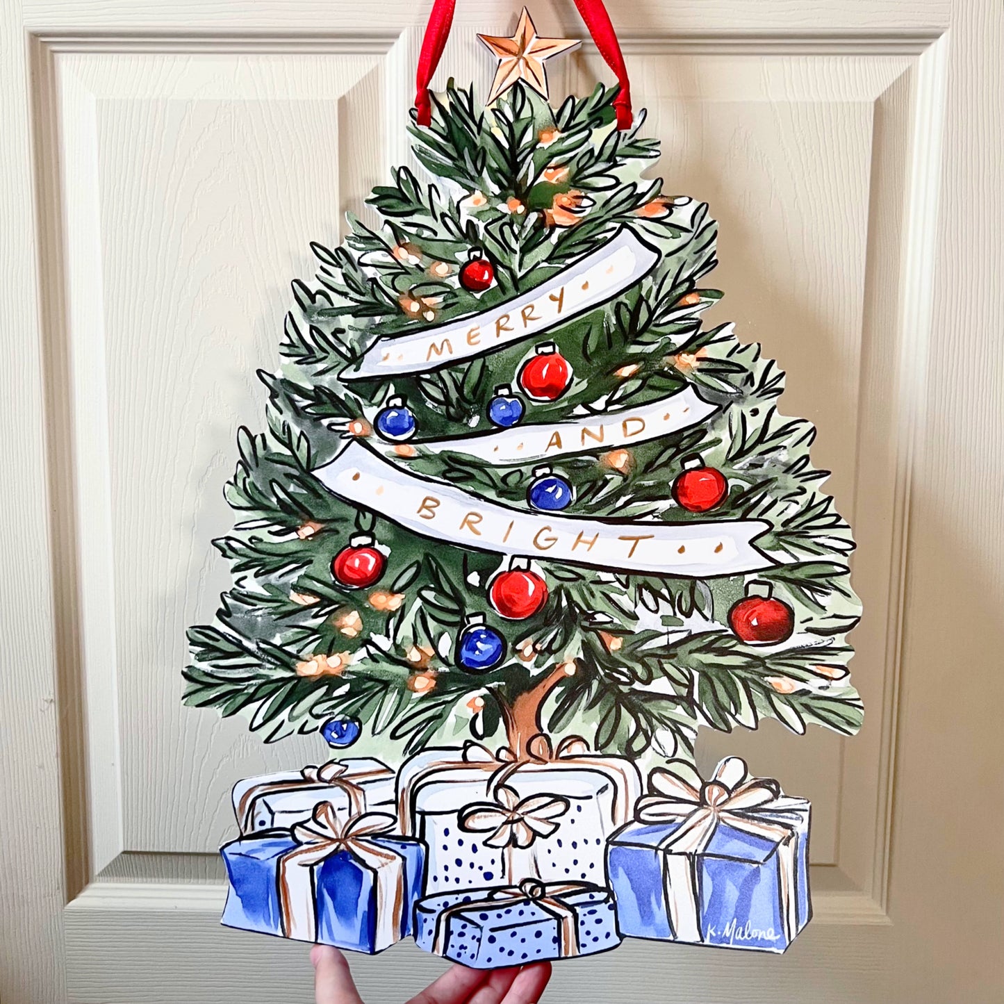 Merry & Bright Christmas Tree Door Hanger