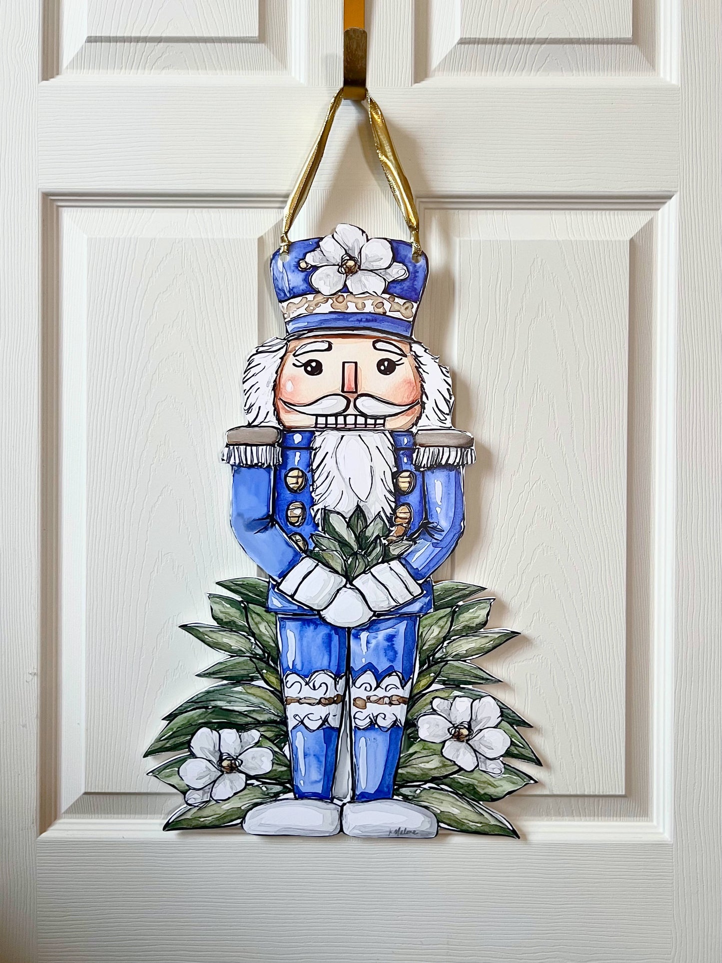 Blue Magnolia Nutcracker Door Hanger