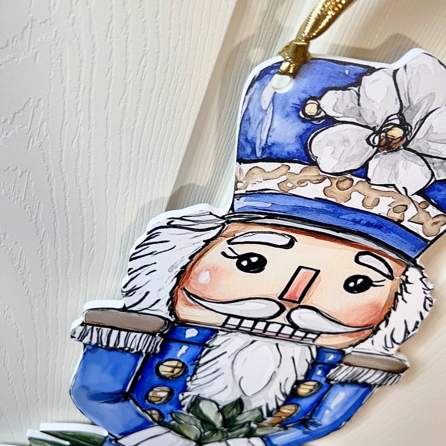 Blue Magnolia Nutcracker Door Hanger