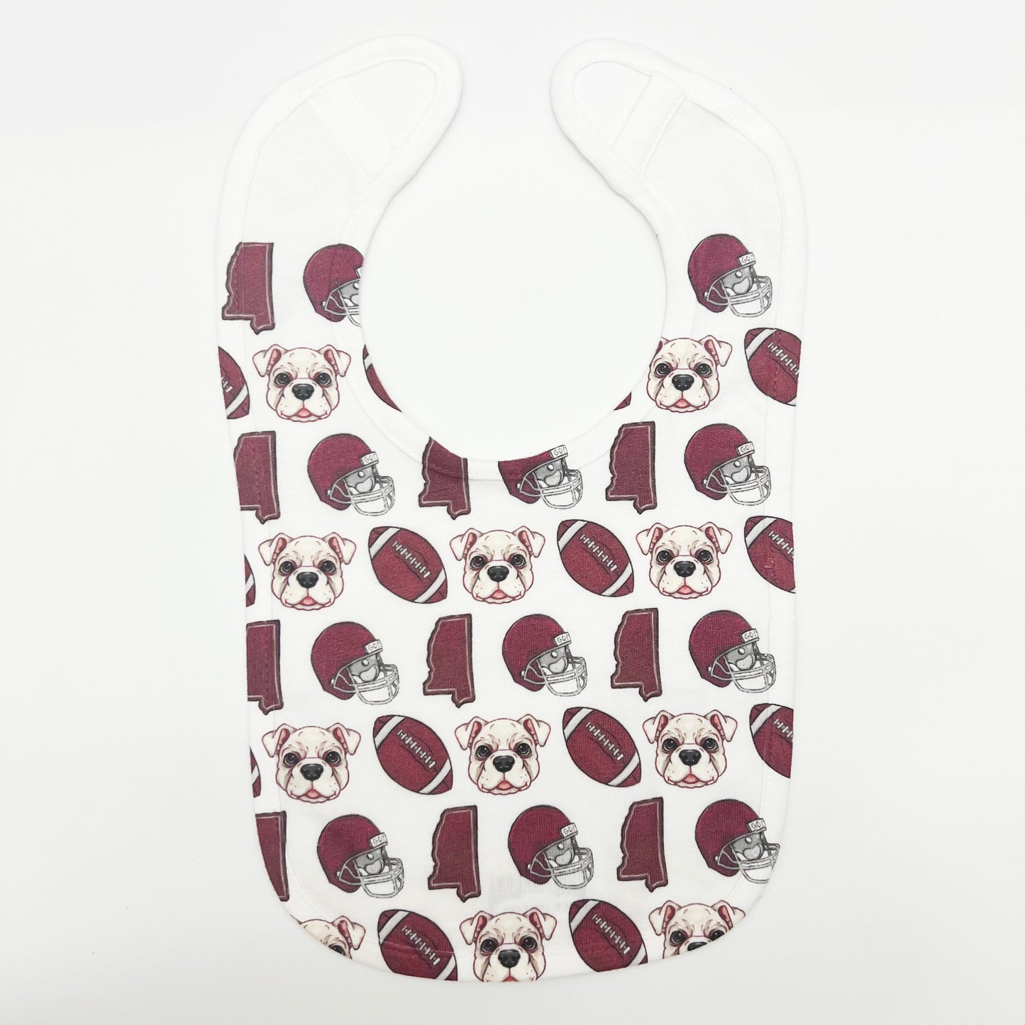 Maroon Bulldog Football Baby Bib -Gift New Baby Arrival