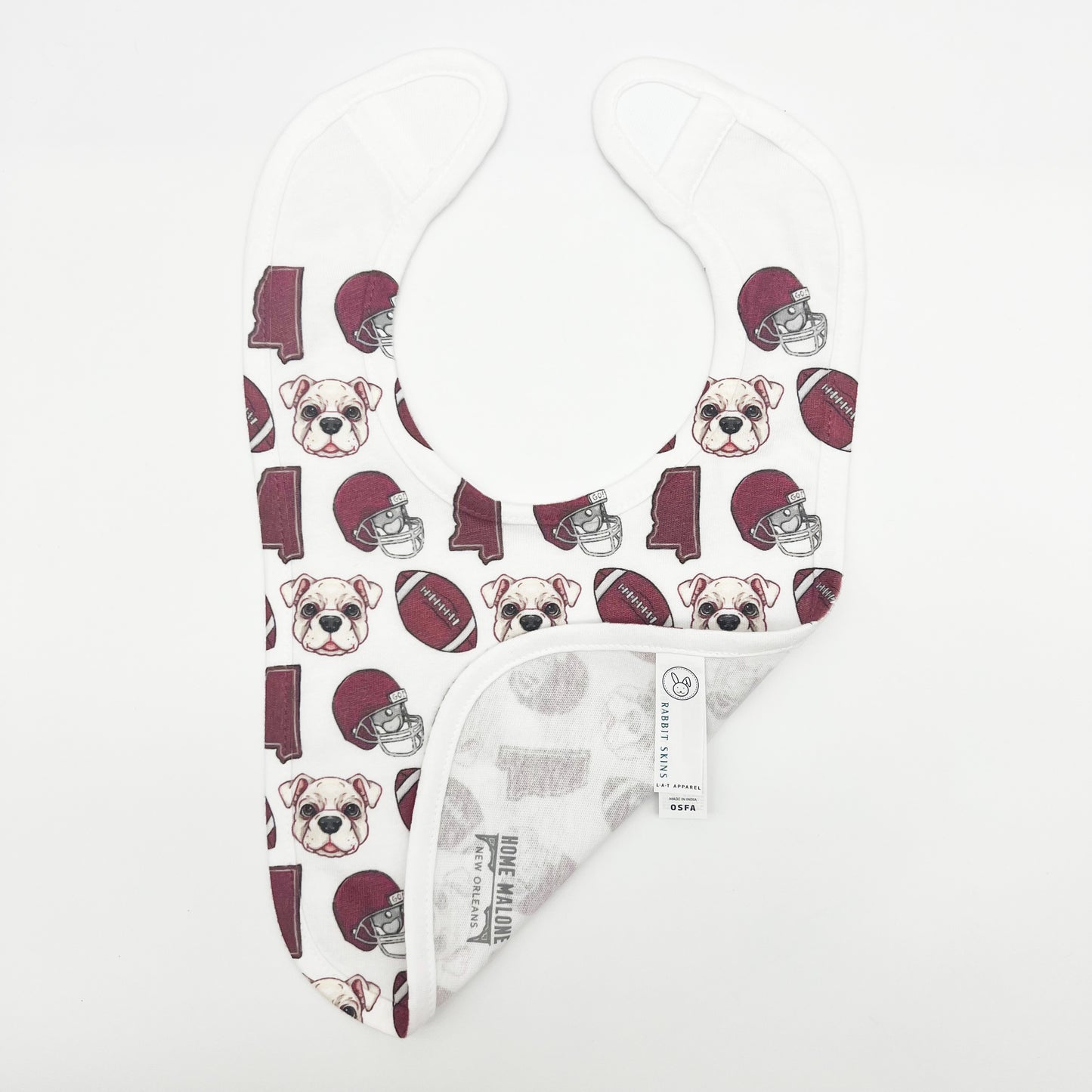 Maroon Bulldog Football Baby Bib -Gift New Baby Arrival