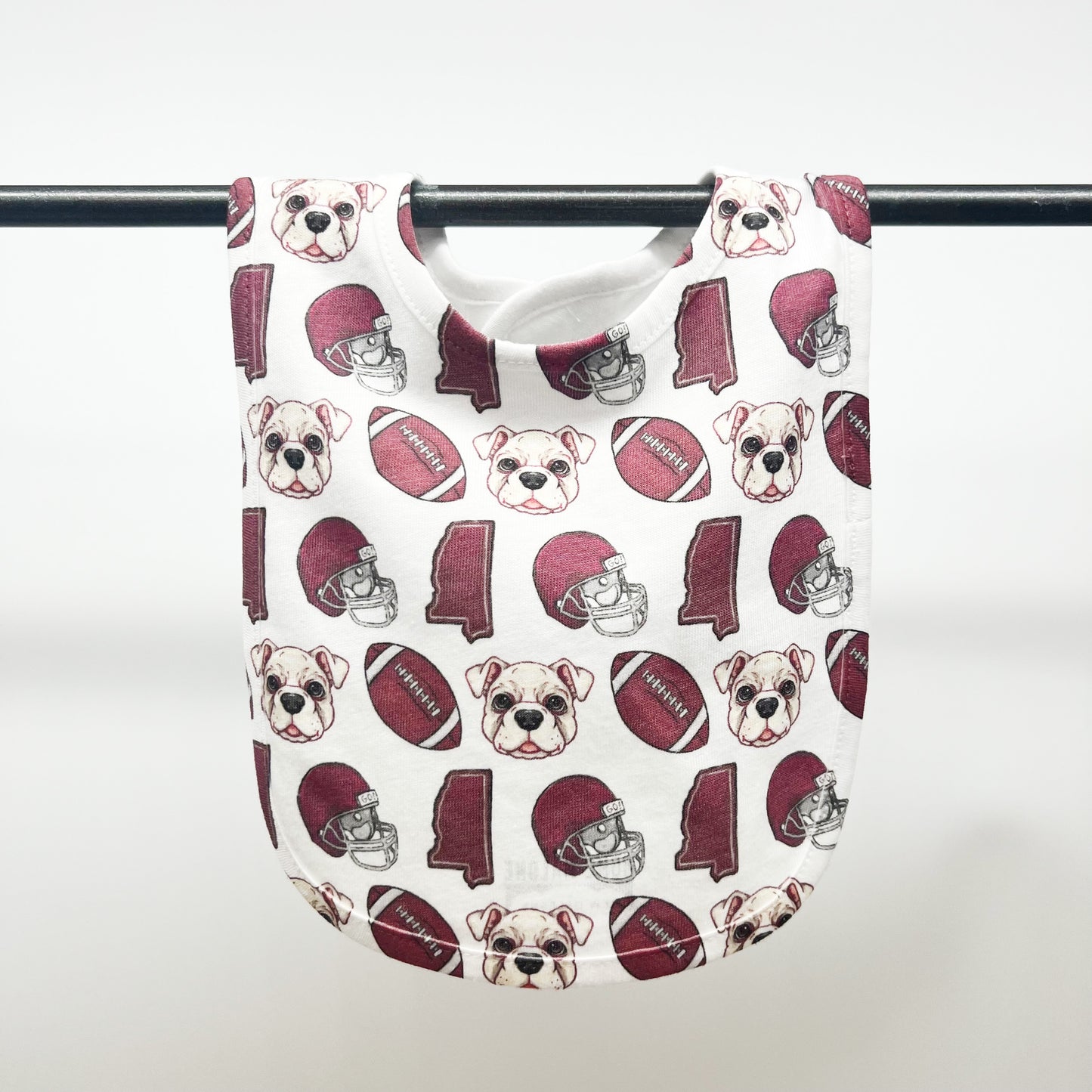 Maroon Bulldog Football Baby Bib -Gift New Baby Arrival