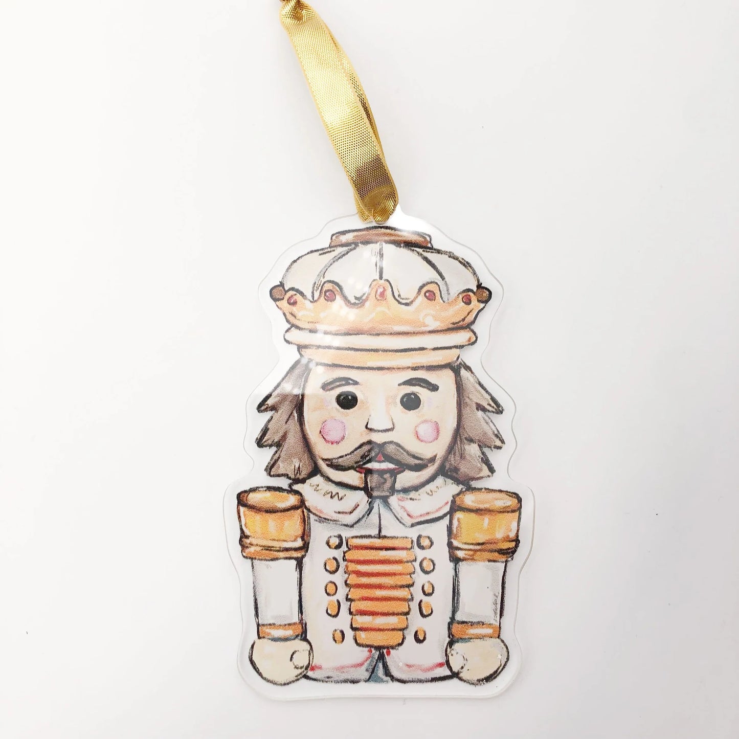 White Gold Nutcracker Acrylic Ornament