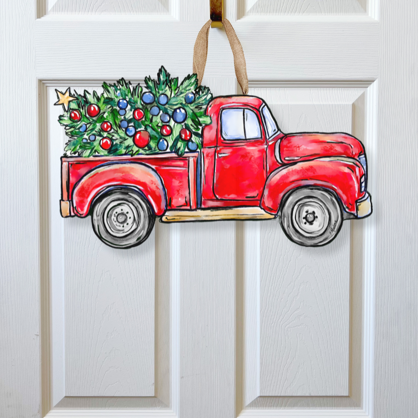 Red Christmas Truck Door Hanger