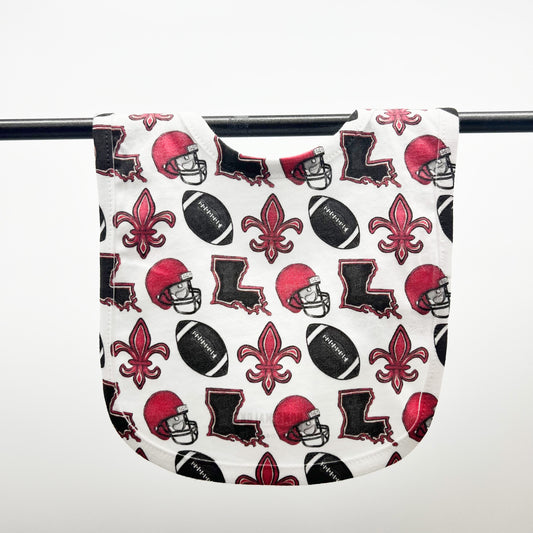 Black + Red Louisiana Football Baby Bib-ULL Lafayette Gift