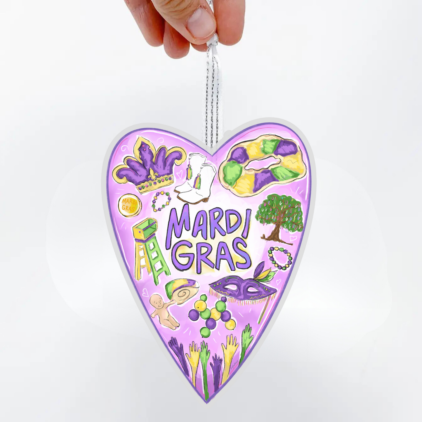 Mardi Gras Heart Acrylic Ornament Carnival Christmas Tree