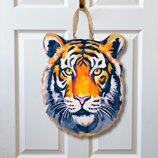 Navy and Orange Tiger Head Door Hanger