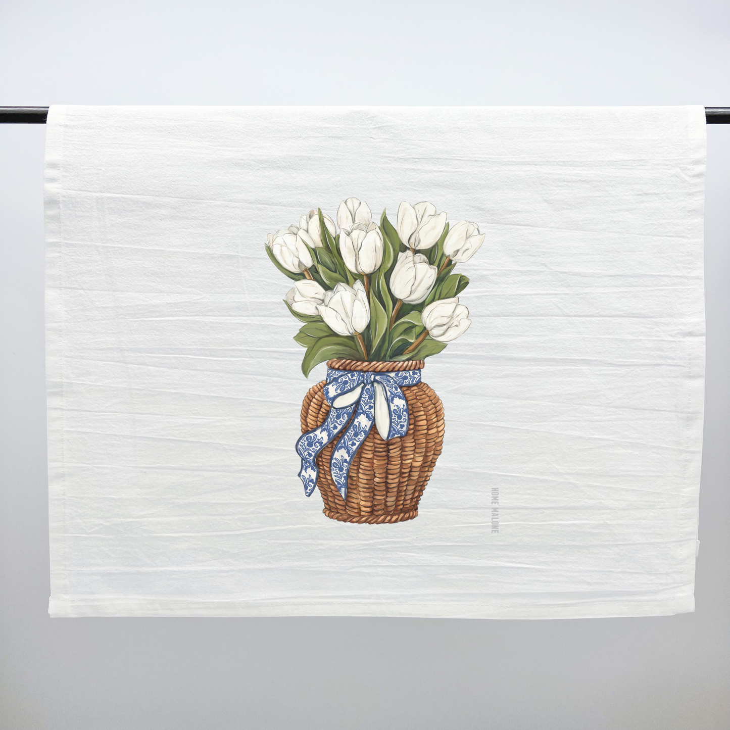 White Tulips Tea Towel