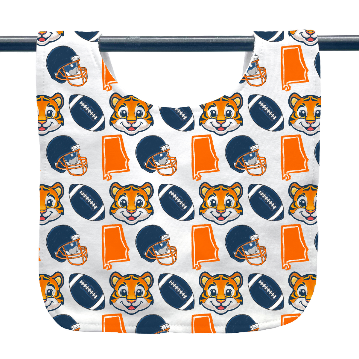 Orange + Navy Baby Tiger Football Baby Bib