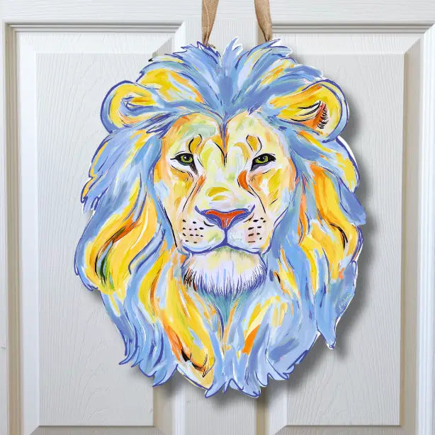 Blue & Gold Lion Head Door Hanger