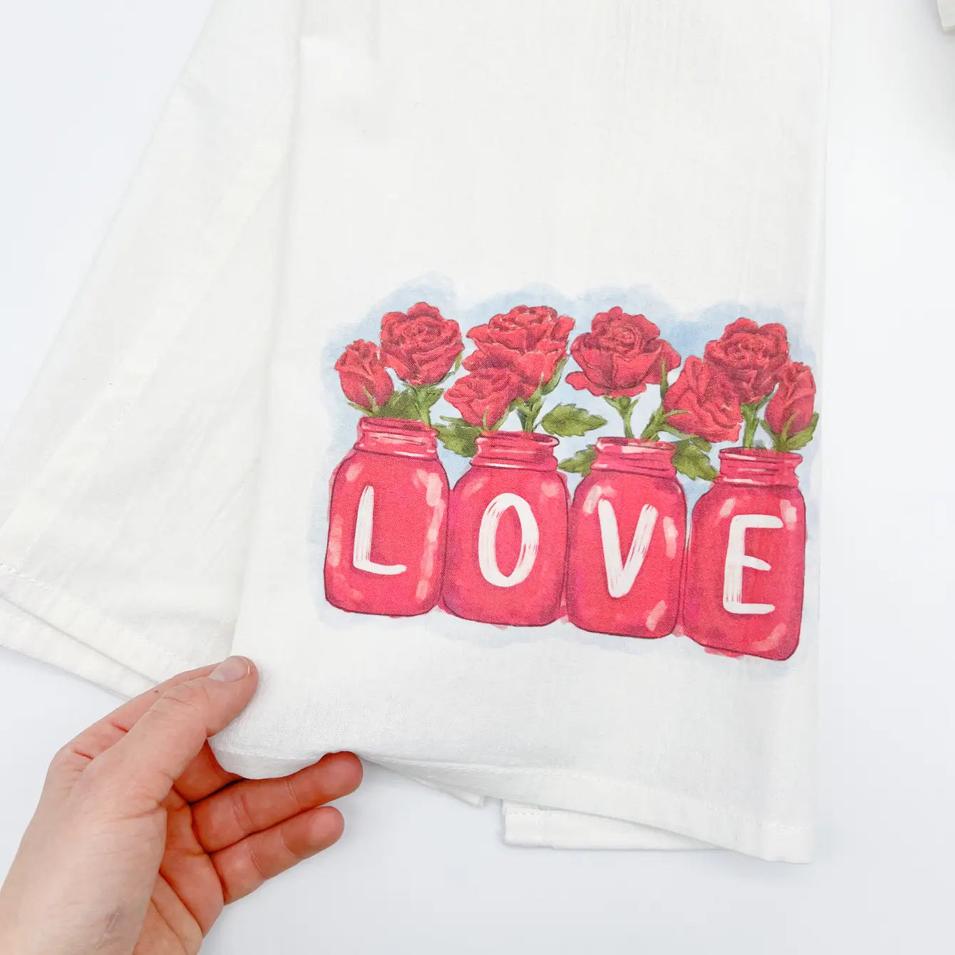 Valentine's Roses in Mason Jars Tea Towel