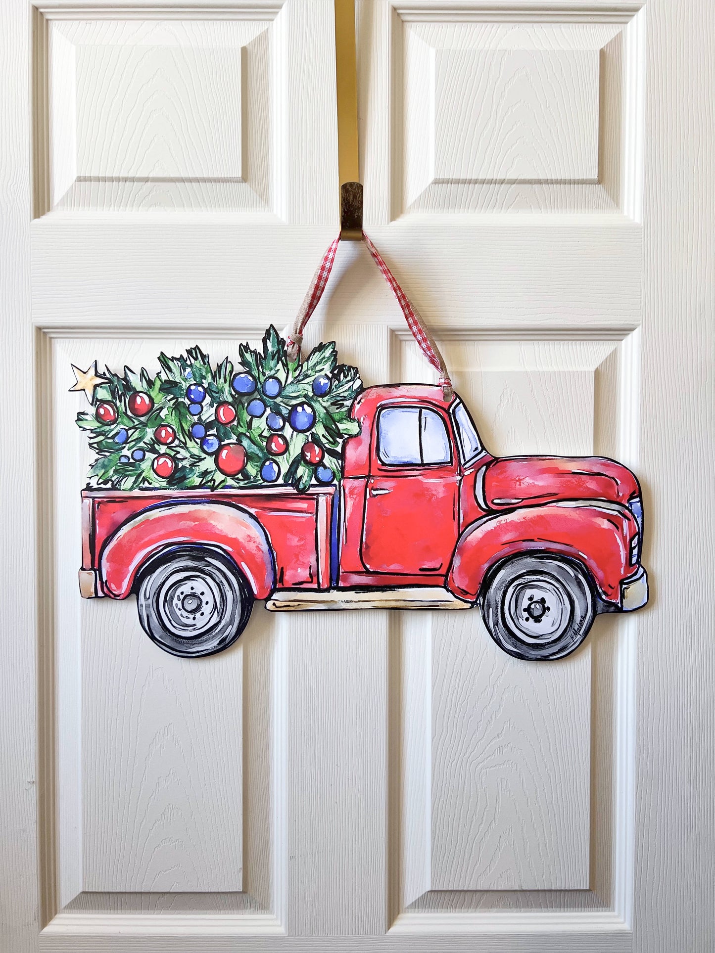 Red Christmas Truck Door Hanger