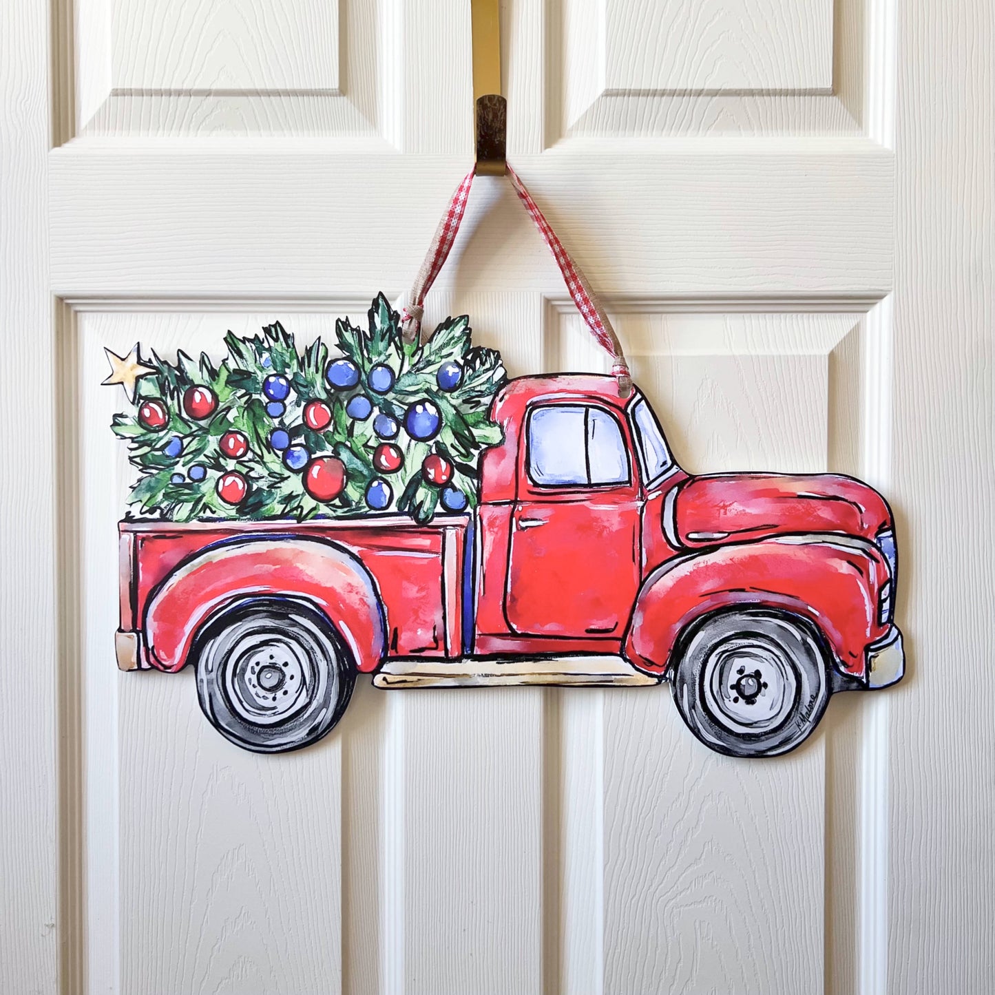 Red Christmas Truck Door Hanger