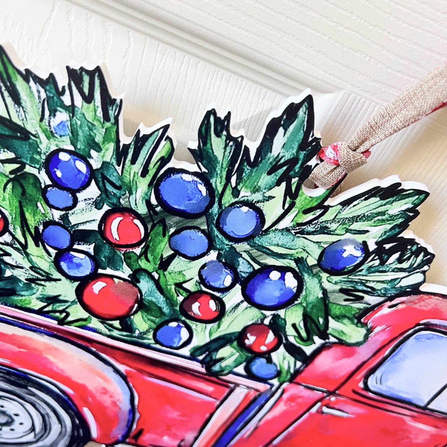 Red Christmas Truck Door Hanger