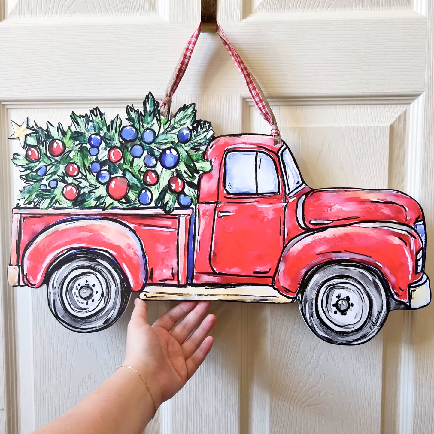 Red Christmas Truck Door Hanger