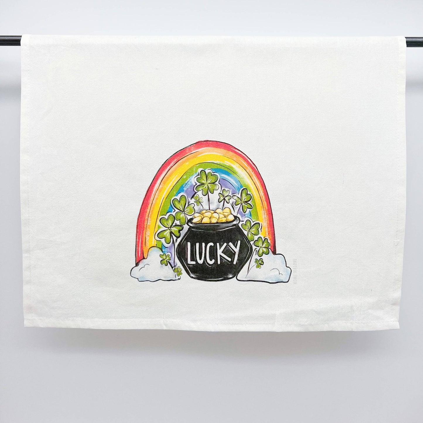 Lucky Pot Of Gold Towel Shamrock Rainbow Tea Towel