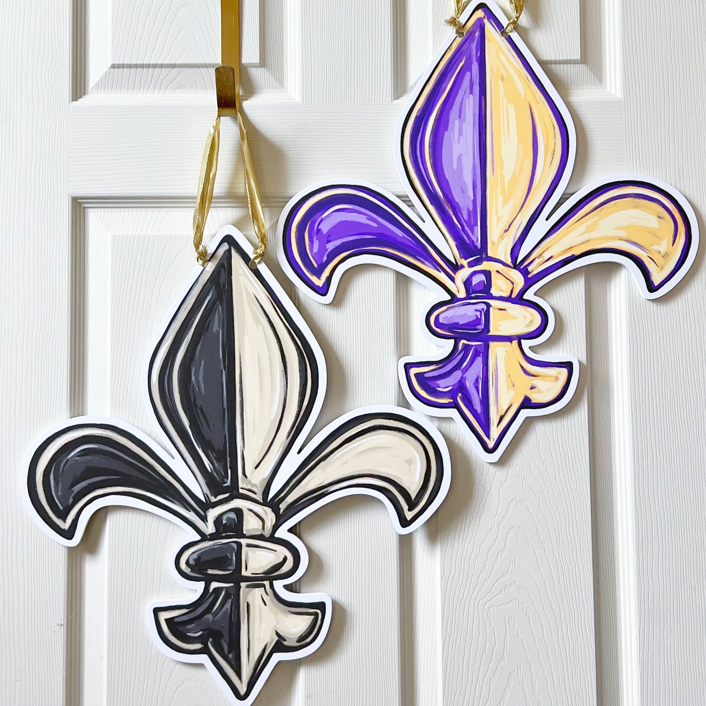 Reversible LSU & Saints Fleur De Lis Door Hanger New Version