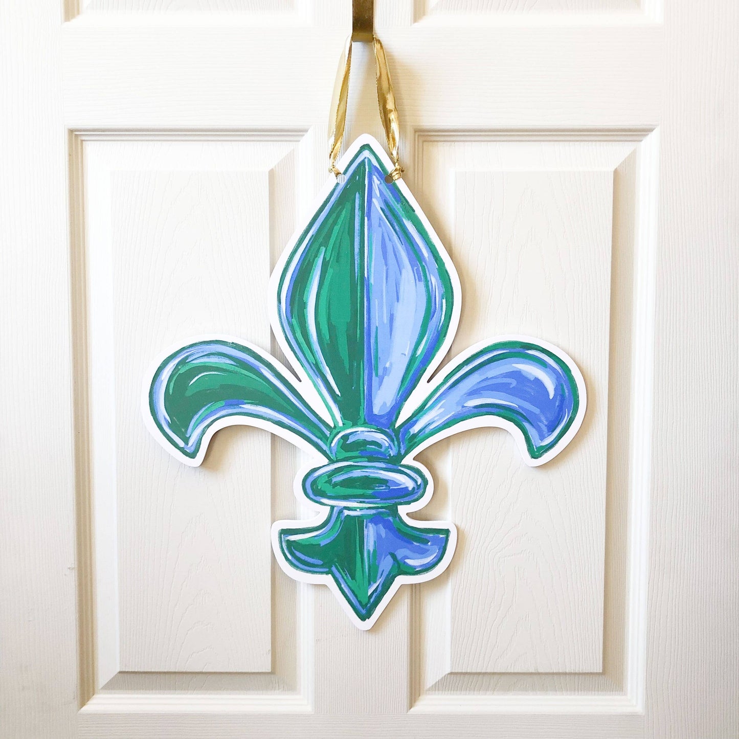 Green & Aqua Fleur De Lis Door Hanger - Tulane