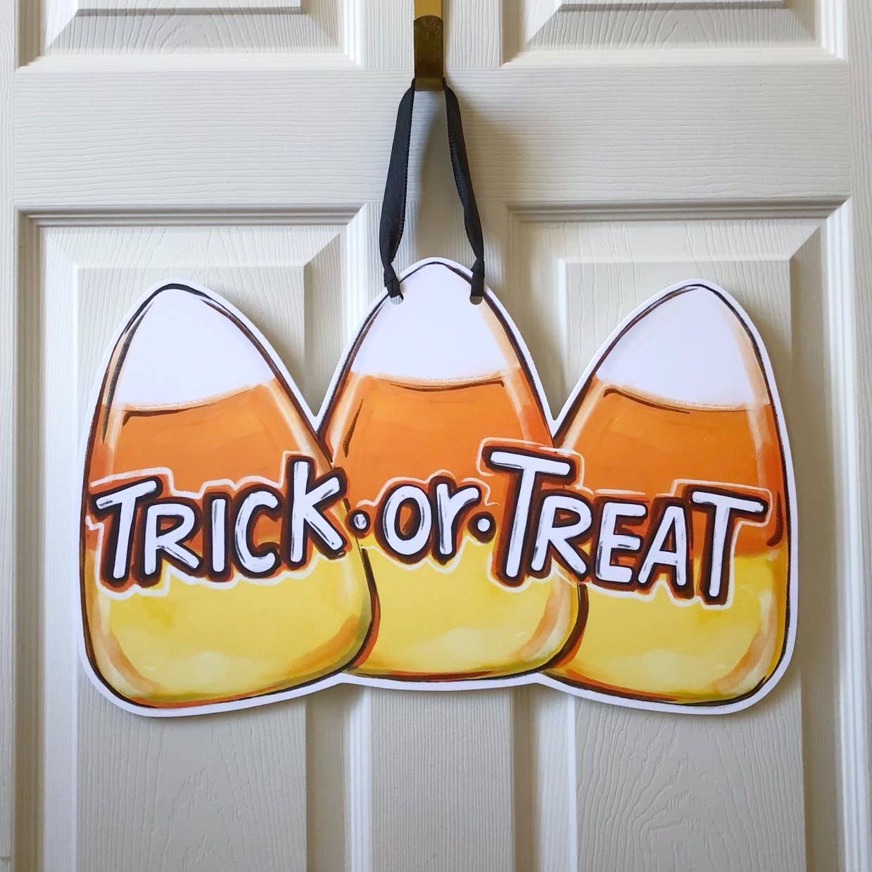 Trick Or Treat Candy Corn Halloween Door Hanger