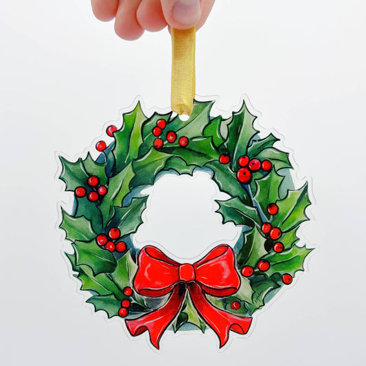 Holly Holiday Wreath Acrylic Ornament