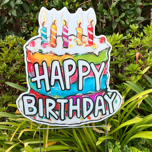 Happy Birthday Cake Yard Sign - Celebration Outdoor Decor