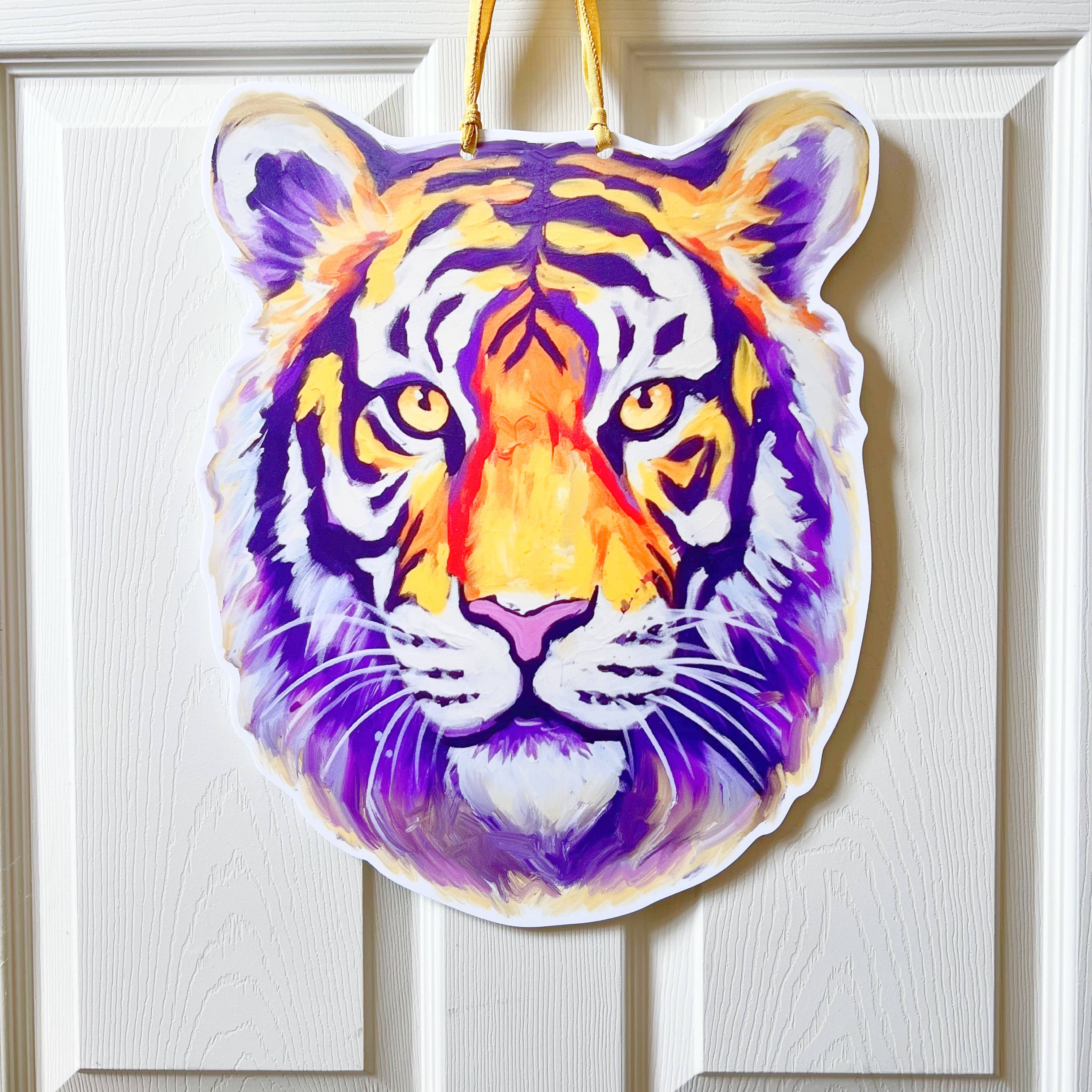 Purple and Gold Tiger Head Door Hanger Home Malone Wholesale