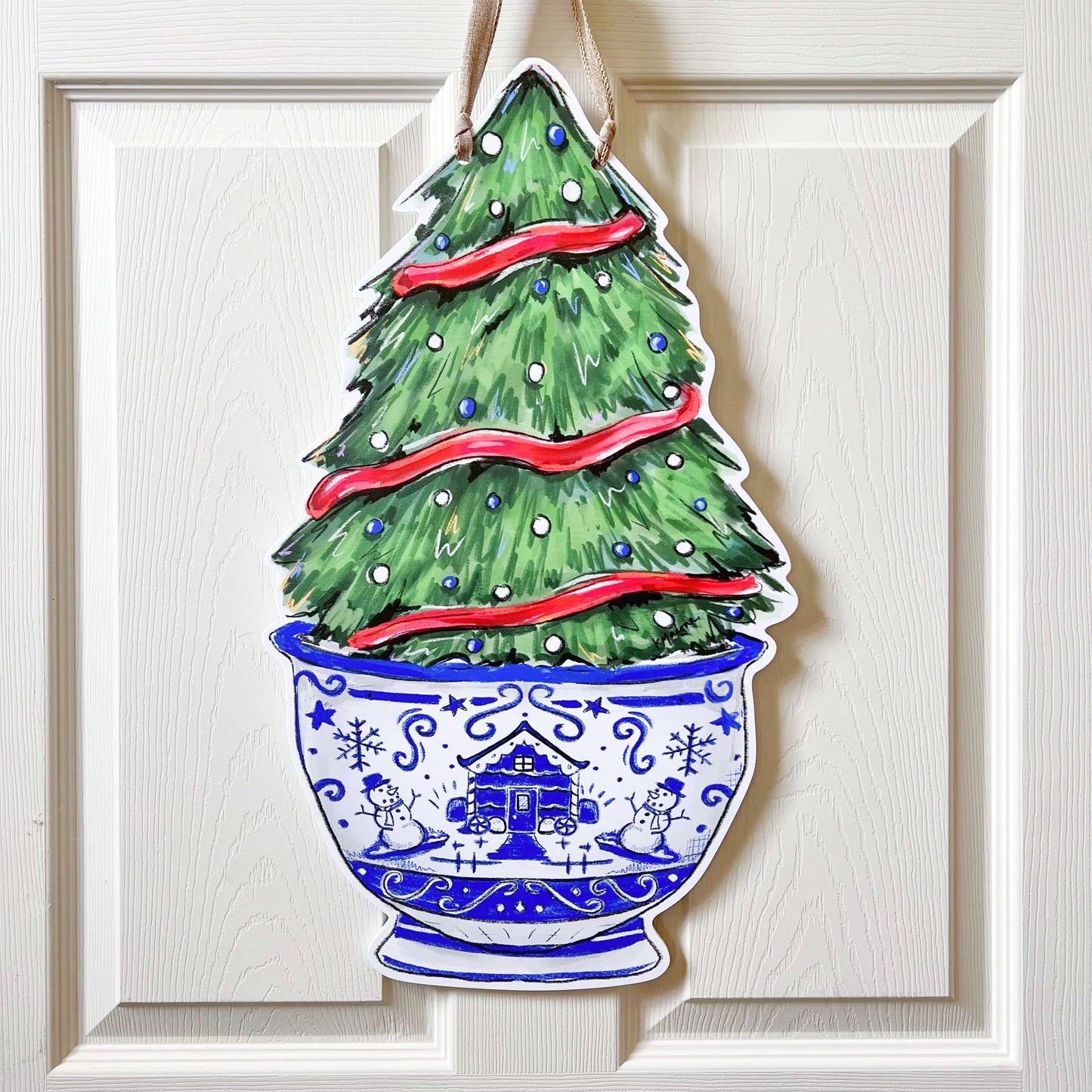 Chinoiserie Christmas Tree Door Hanger