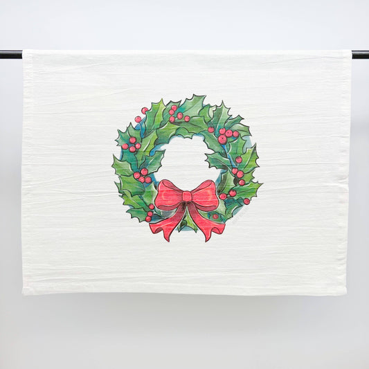 Holly Holiday Wreath Tea Towel