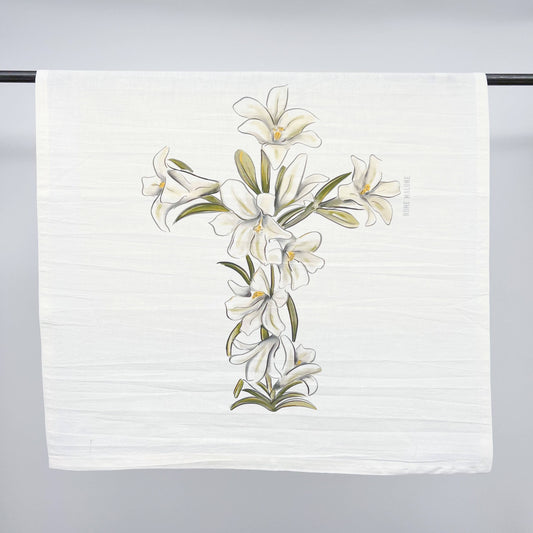 Easter Lily Cross Tea Towel